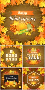  Autumn background vector, yellow leaves on wooden background 