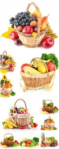  Basket with vegetables, fruits and berries - Stock photo 