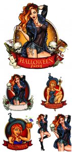  Halloween party label with ribbon banner 