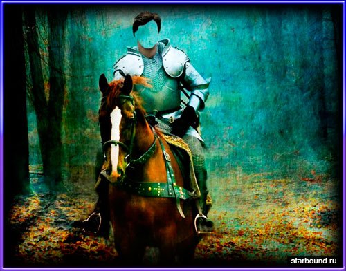 Фотошаблон для фотошопа - Рыцарь на коне в лесу