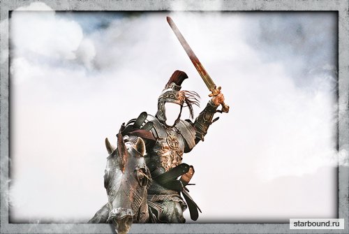 Фотошаблон для фото - Воин на коне с мечом